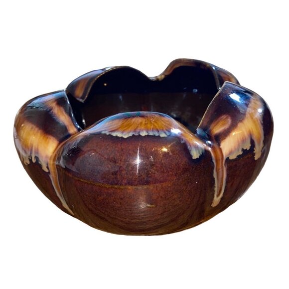 Vintage Brown Ceramic Ashtray With Drip Glaze Design - Picture 3 of 13